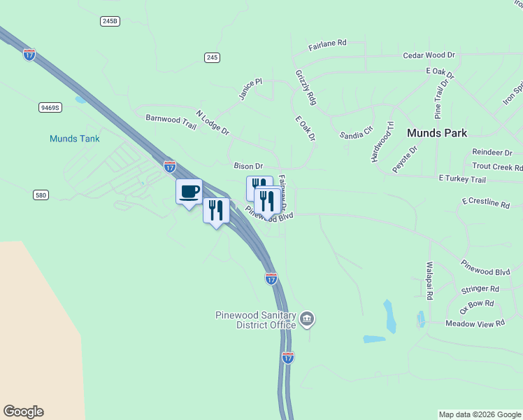 map of restaurants, bars, coffee shops, grocery stores, and more near 17550 South Munds Ranch Road in Sedona