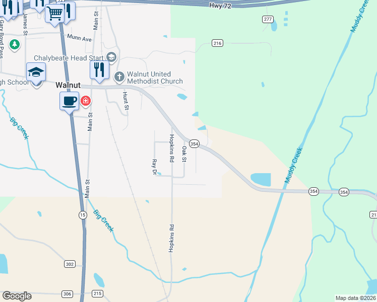 map of restaurants, bars, coffee shops, grocery stores, and more near 681 Mississippi 354 in Walnut