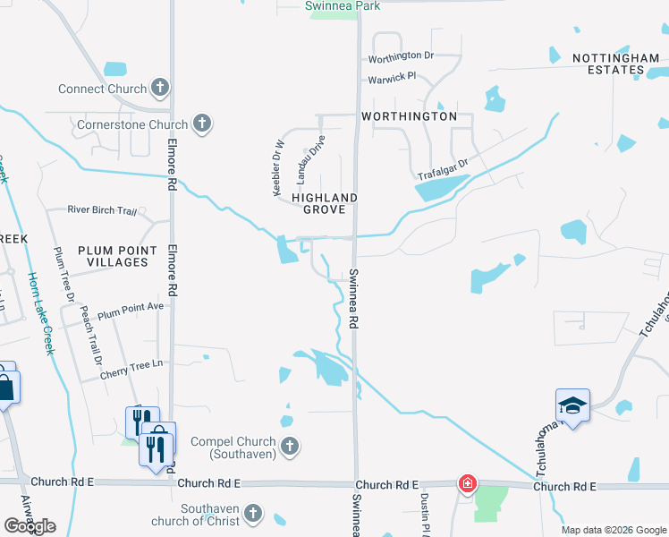map of restaurants, bars, coffee shops, grocery stores, and more near 965 Parham Drive in Southaven