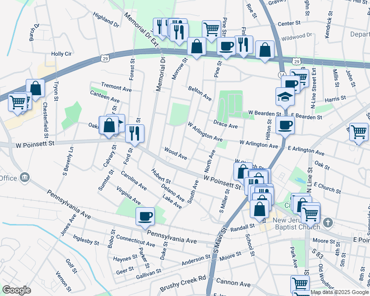 map of restaurants, bars, coffee shops, grocery stores, and more near 103 Marion Avenue in Greer