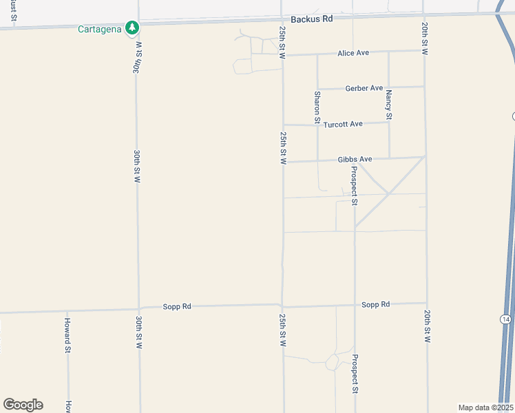 map of restaurants, bars, coffee shops, grocery stores, and more near 25th Street West in Mojave
