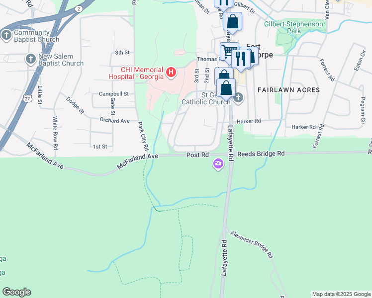 map of restaurants, bars, coffee shops, grocery stores, and more near 207 Barnhardt Circle in Fort Oglethorpe