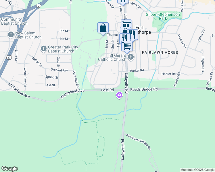 map of restaurants, bars, coffee shops, grocery stores, and more near 17 Barnhardt Circle in Fort Oglethorpe