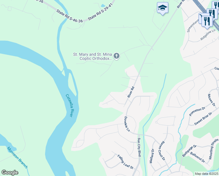 map of restaurants, bars, coffee shops, grocery stores, and more near 272 River Chase Lane in Fort Mill