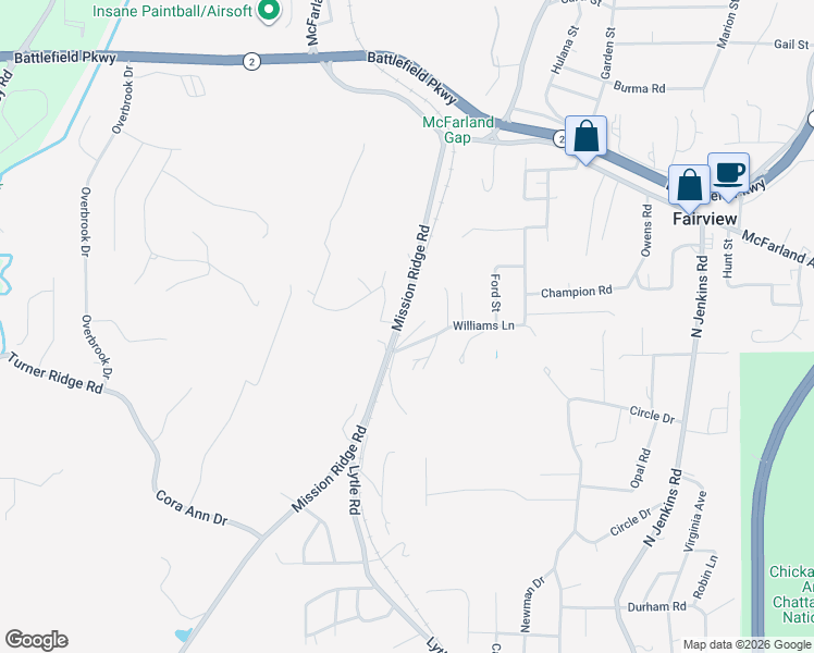 map of restaurants, bars, coffee shops, grocery stores, and more near 7A Jacobs Road in Rossville