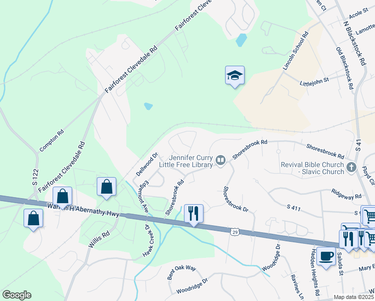 map of restaurants, bars, coffee shops, grocery stores, and more near 544 Cromwell Drive in Spartanburg