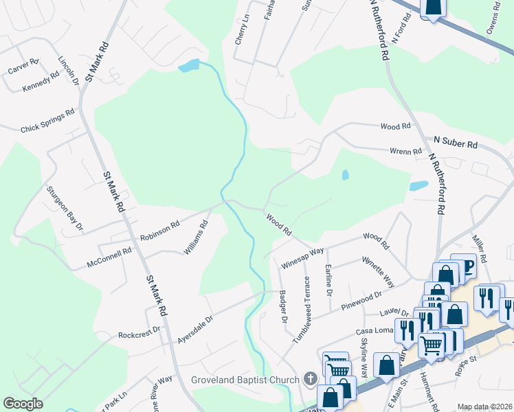map of restaurants, bars, coffee shops, grocery stores, and more near 133 Robinson Road in Taylors