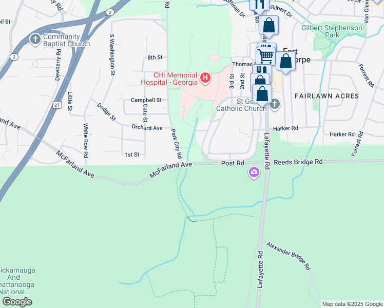 map of restaurants, bars, coffee shops, grocery stores, and more near 203 Barnhardt Circle in Fort Oglethorpe