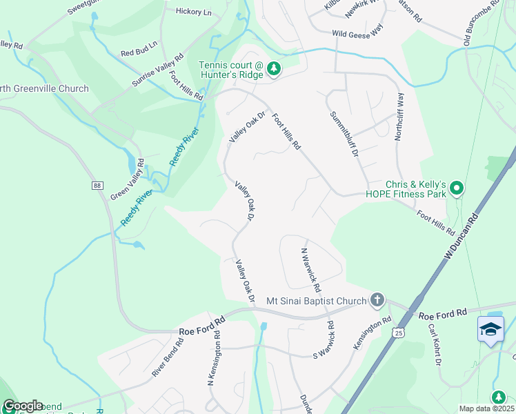 map of restaurants, bars, coffee shops, grocery stores, and more near 109 Valley Oak Drive in Greenville