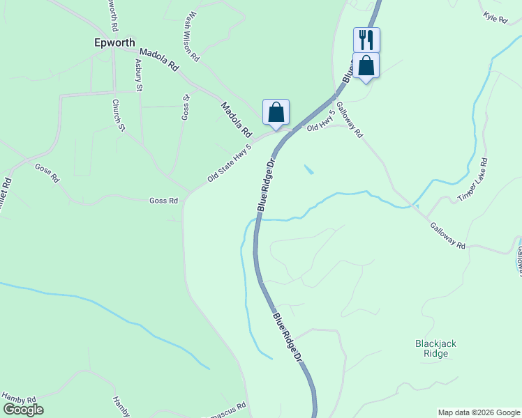 map of restaurants, bars, coffee shops, grocery stores, and more near 537 Old Highway 5 in Blue Ridge