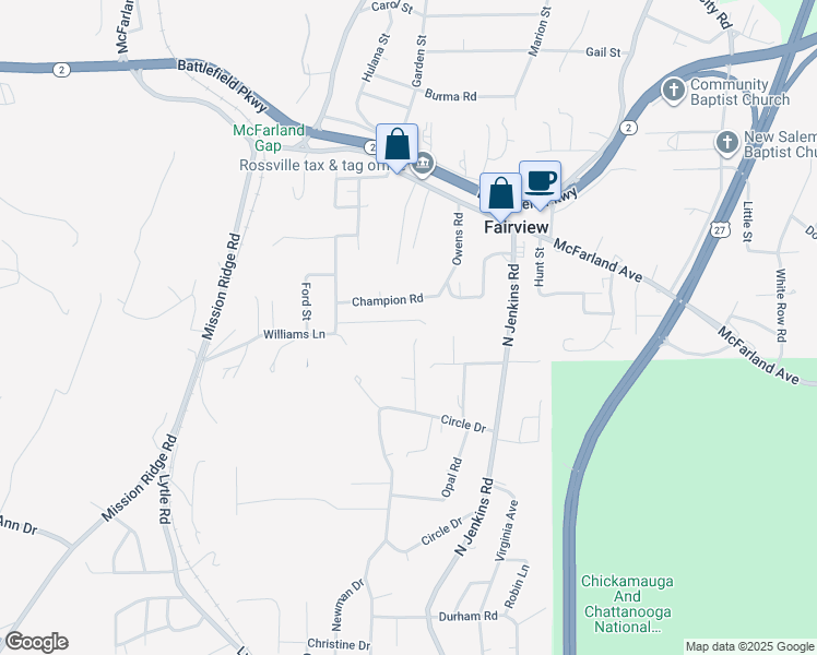 map of restaurants, bars, coffee shops, grocery stores, and more near 21 Ellis Lane in Rossville