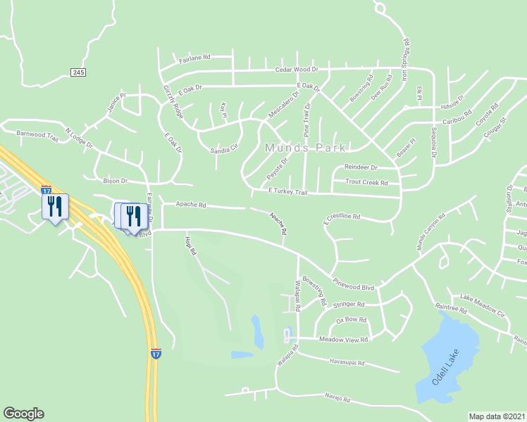 map of restaurants, bars, coffee shops, grocery stores, and more near 410 Cochise Road in Sedona