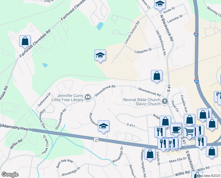 map of restaurants, bars, coffee shops, grocery stores, and more near 100 Afton Drive in Spartanburg