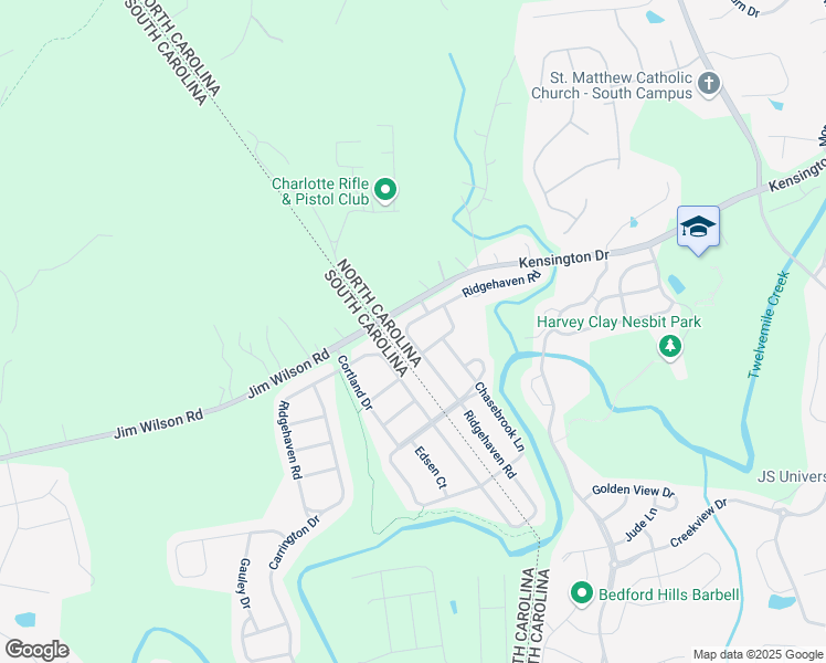 map of restaurants, bars, coffee shops, grocery stores, and more near 1419 Ridgehaven Road in Waxhaw
