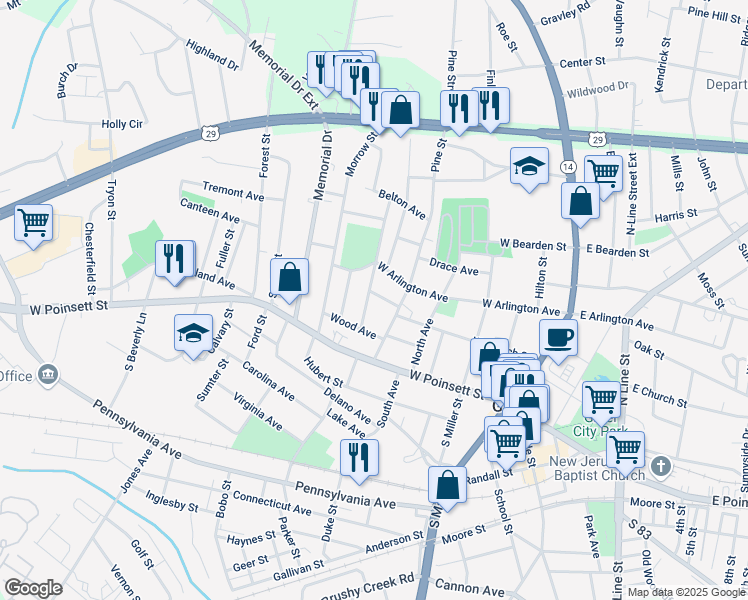 map of restaurants, bars, coffee shops, grocery stores, and more near 103 Marion Avenue in Greer