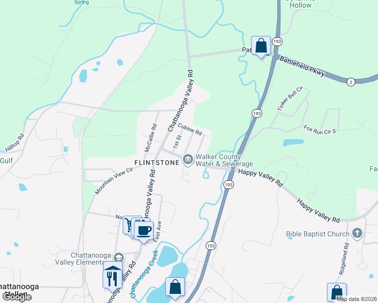 map of restaurants, bars, coffee shops, grocery stores, and more near 26 2nd Street in Walker County