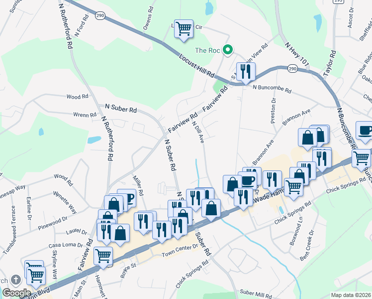 map of restaurants, bars, coffee shops, grocery stores, and more near 2 Saber Court in Greer