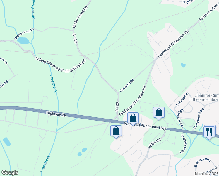 map of restaurants, bars, coffee shops, grocery stores, and more near 215 Cedar Crest Road in Spartanburg