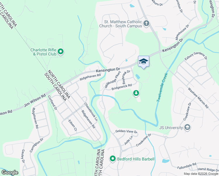 map of restaurants, bars, coffee shops, grocery stores, and more near 3220 Bridgewick Road in Waxhaw