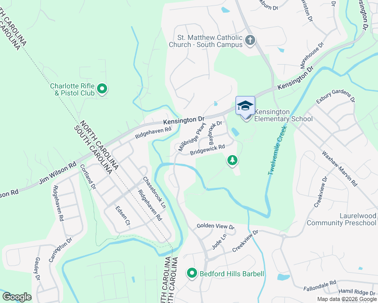 map of restaurants, bars, coffee shops, grocery stores, and more near 3212 Bridgewick Road in Waxhaw