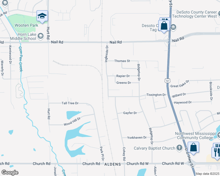map of restaurants, bars, coffee shops, grocery stores, and more near 2000 Ingleside Cove in Horn Lake