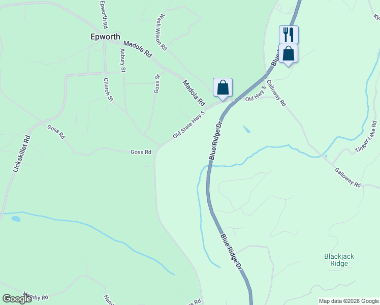 map of restaurants, bars, coffee shops, grocery stores, and more near 537 Old Highway 5 in Blue Ridge