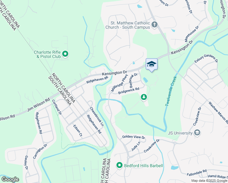 map of restaurants, bars, coffee shops, grocery stores, and more near 3220 Bridgewick Road in Waxhaw