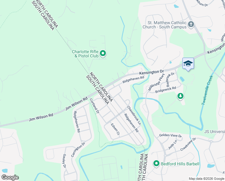 map of restaurants, bars, coffee shops, grocery stores, and more near 1419 Ridgehaven Road in Waxhaw