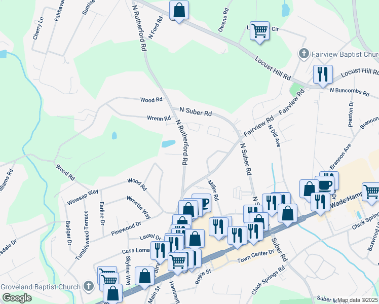 map of restaurants, bars, coffee shops, grocery stores, and more near 871 North Rutherford Road in Taylors