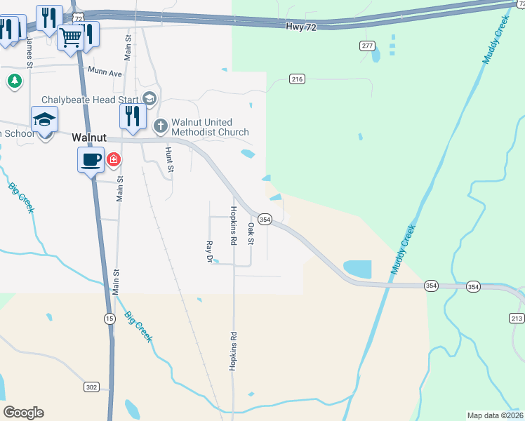 map of restaurants, bars, coffee shops, grocery stores, and more near 681 Mississippi 354 in Walnut