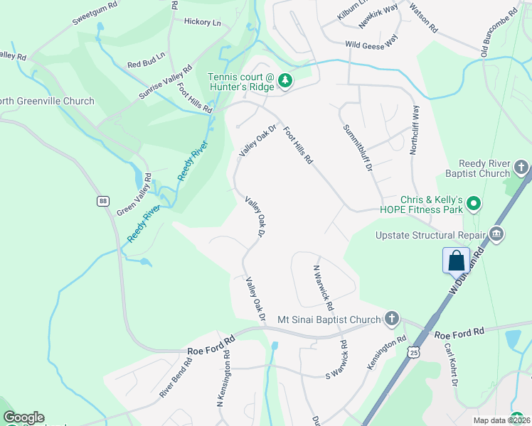 map of restaurants, bars, coffee shops, grocery stores, and more near 107 Valley Oak Drive in Greenville