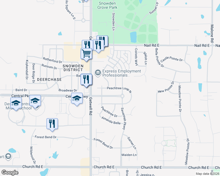 map of restaurants, bars, coffee shops, grocery stores, and more near 3151 Pinetree Loop North in Southaven