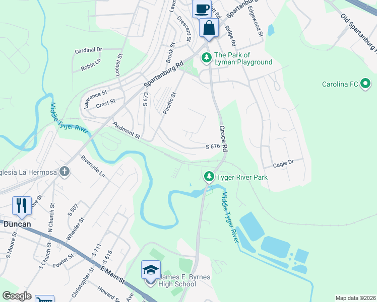 map of restaurants, bars, coffee shops, grocery stores, and more near 24 South 676 in Lyman