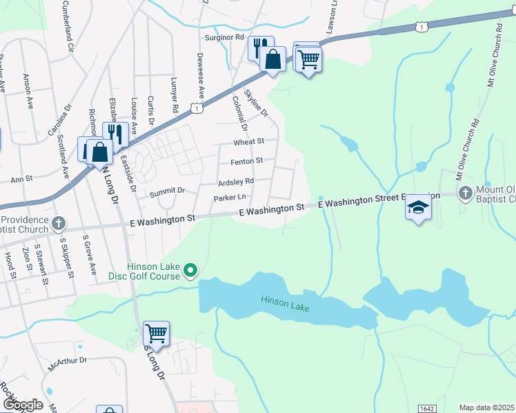 map of restaurants, bars, coffee shops, grocery stores, and more near 2005 East Washington Street in Rockingham