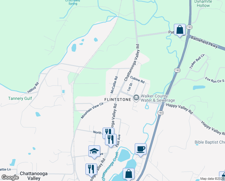 map of restaurants, bars, coffee shops, grocery stores, and more near 2814 Chattanooga Valley Road in Walker County