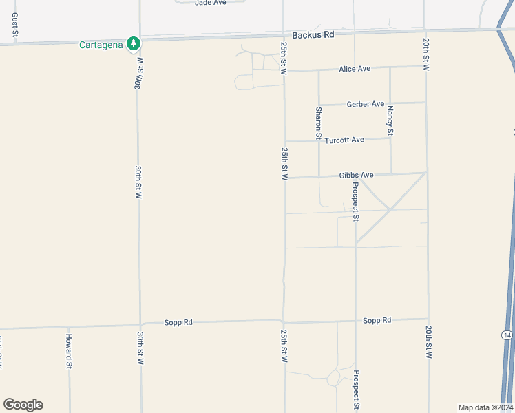 map of restaurants, bars, coffee shops, grocery stores, and more near 25th Street West in Mojave