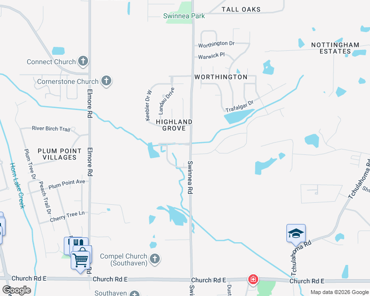 map of restaurants, bars, coffee shops, grocery stores, and more near 965 Parham Drive in Southaven