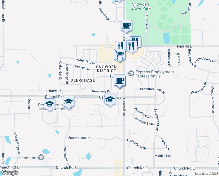 map of restaurants, bars, coffee shops, grocery stores, and more near 5651 Nichols Drive in Southaven