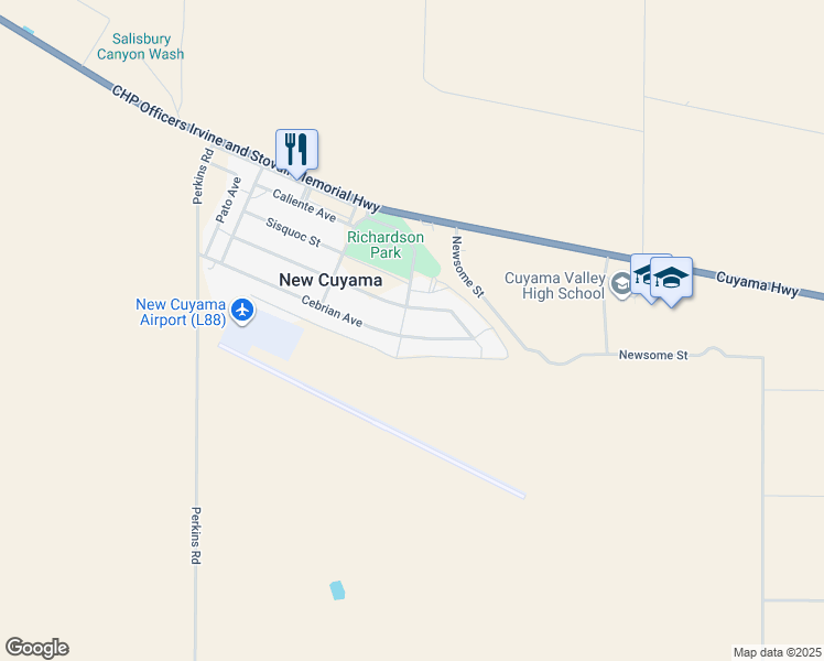 map of restaurants, bars, coffee shops, grocery stores, and more near 4690 Cebrian Avenue in New Cuyama