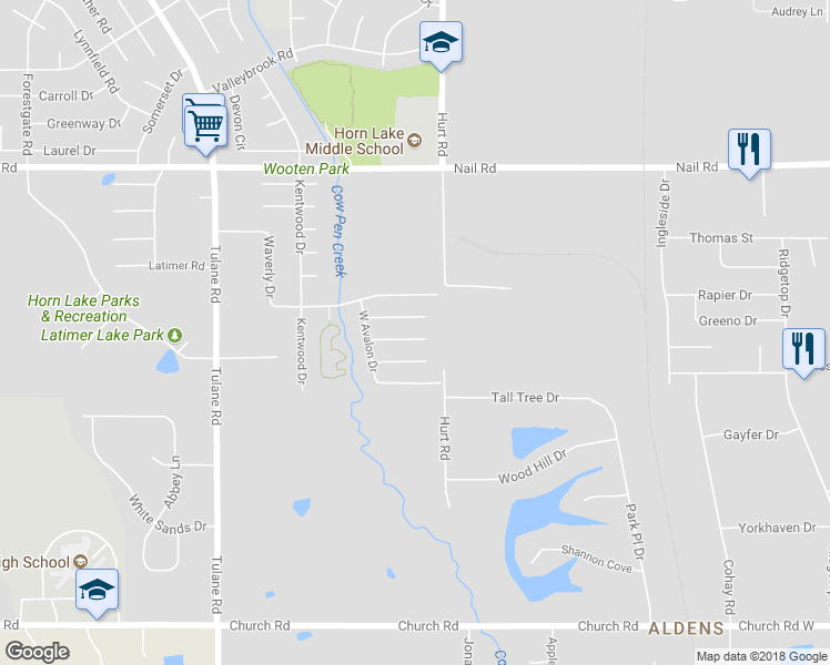 map of restaurants, bars, coffee shops, grocery stores, and more near 2560 Bristol Cove in Horn Lake