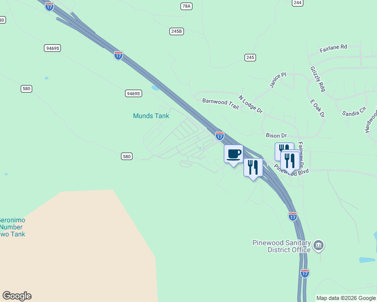 map of restaurants, bars, coffee shops, grocery stores, and more near in Munds Park