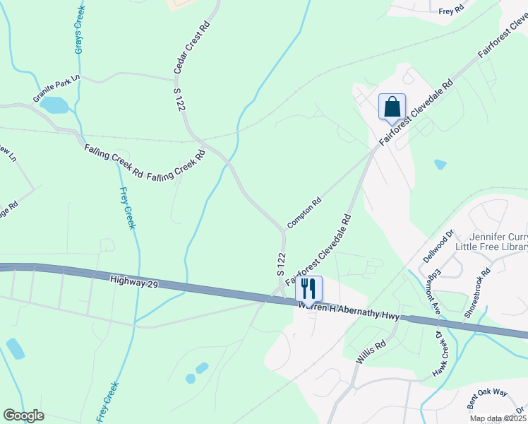map of restaurants, bars, coffee shops, grocery stores, and more near 215 Cedar Crest Road in Spartanburg