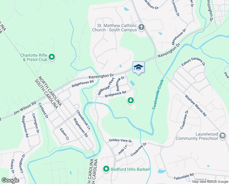 map of restaurants, bars, coffee shops, grocery stores, and more near 3108 Bridgewick Road in Waxhaw
