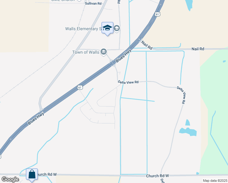 map of restaurants, bars, coffee shops, grocery stores, and more near 5635 Kaitlyn Drive South in Walls