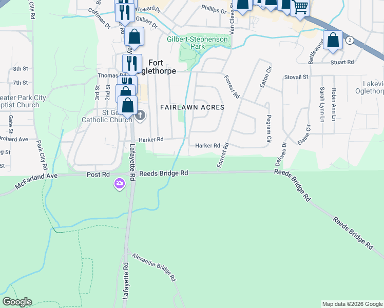 map of restaurants, bars, coffee shops, grocery stores, and more near 303 Gracie Avenue in Fort Oglethorpe
