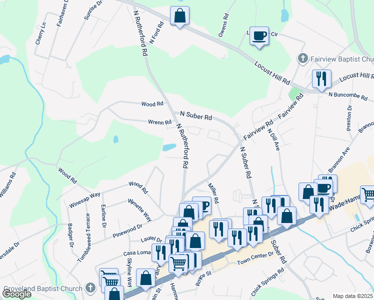 map of restaurants, bars, coffee shops, grocery stores, and more near 871 North Rutherford Road in Taylors