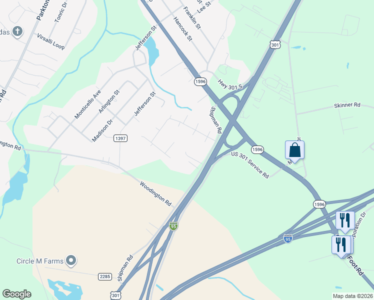 map of restaurants, bars, coffee shops, grocery stores, and more near 5412 Shipman Road in Hope Mills