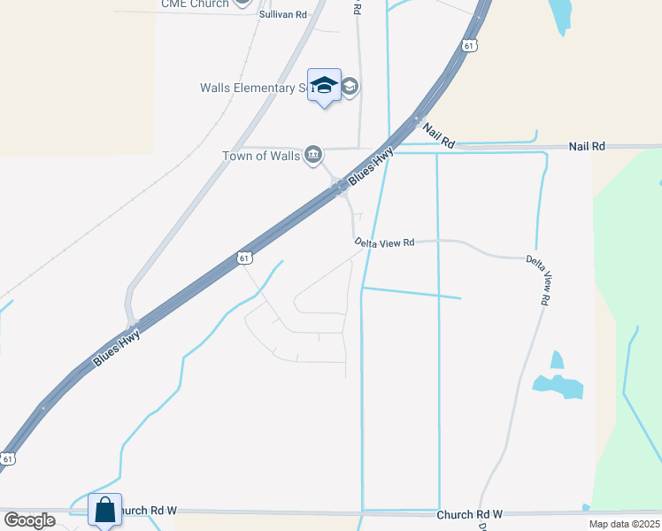 map of restaurants, bars, coffee shops, grocery stores, and more near 5635 Kaitlyn Drive South in Walls