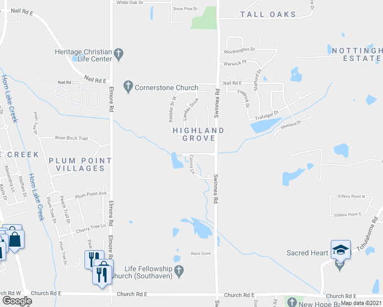 map of restaurants, bars, coffee shops, grocery stores, and more near 852 Parham Drive in Southaven
