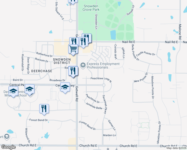 map of restaurants, bars, coffee shops, grocery stores, and more near 3151 Pinetree Loop North in Southaven